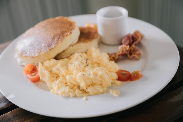 Close-up of breakfast served on table