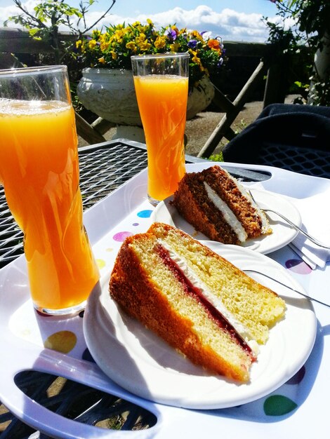 Close-up of breakfast served on table