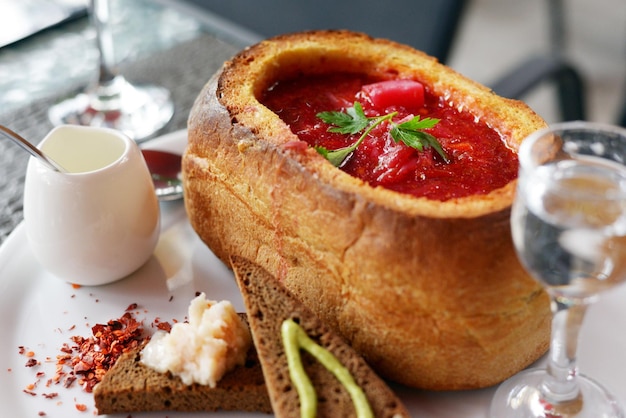 Close-up of breakfast served on table