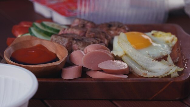 Close-up of breakfast served on table