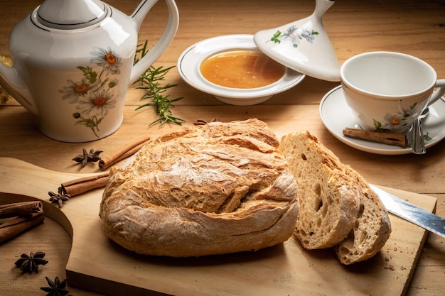 Close-up of breakfast on table