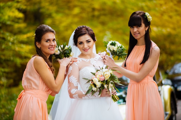 Close up of bride and bridesmaids bouquets