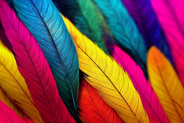 Close up of bright colorful feathers background illustration