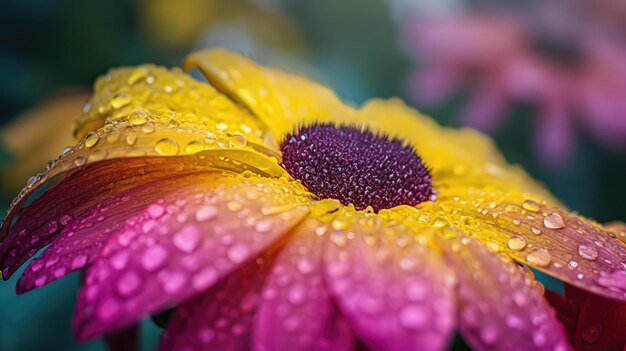 Photo close up of a bright colourful sunflowers with water droplets