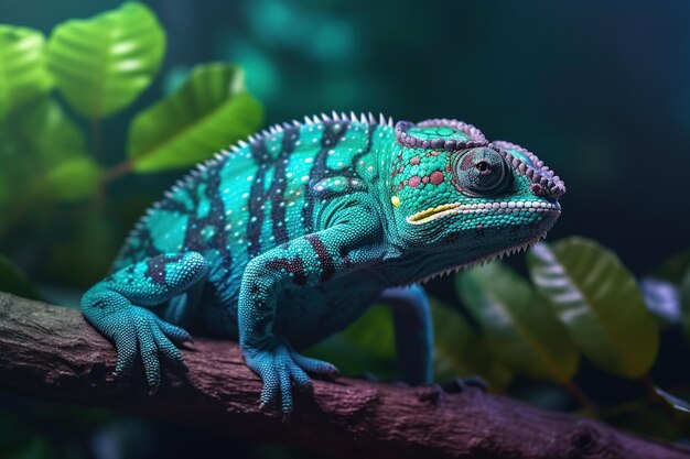 Close up of a brightly colored chameleon