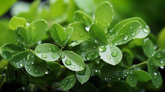 Close up brightly wet green leaves of Moringa leaves white background light studio Generate AI