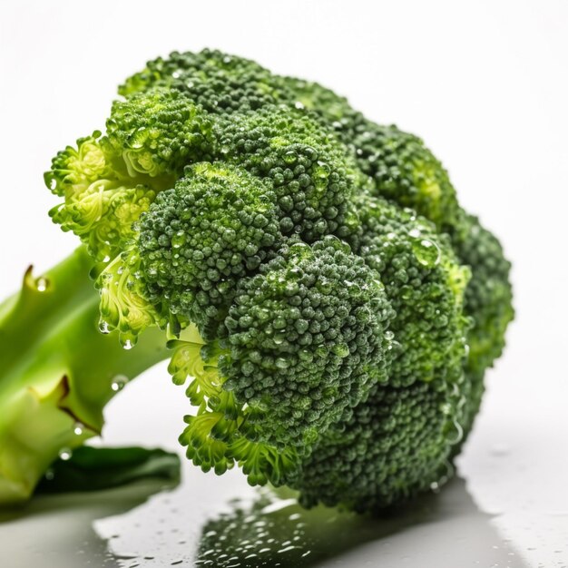 A close up of broccoli with the leaves on it