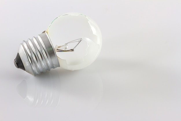 Close up Broken Bulb isolate on white background