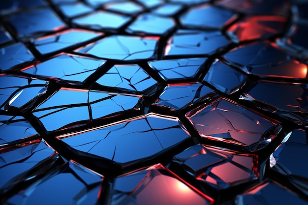 a close up of a broken glass surface with a red light generativ ai