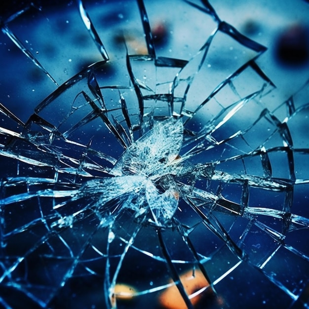 A close up of a broken glass window with a blurry background generative ai
