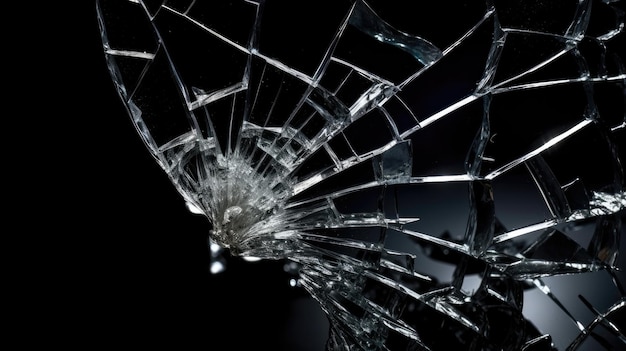 A close up of a broken glass with the word broken on it