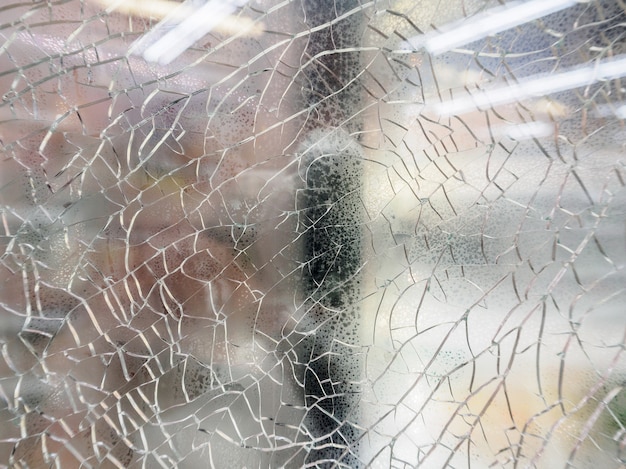 Close up on broken refrigerator glass