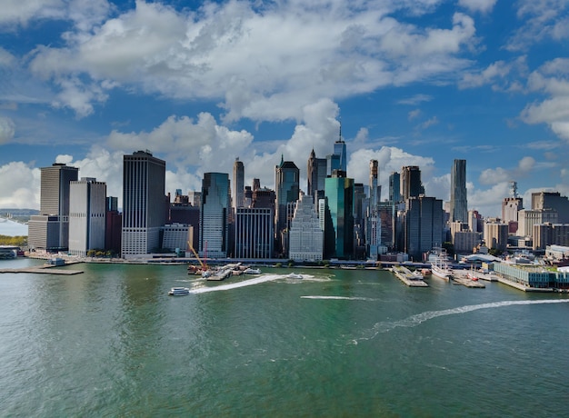 Close up the brooklyn bridge in manhattan new york city usa during summer time