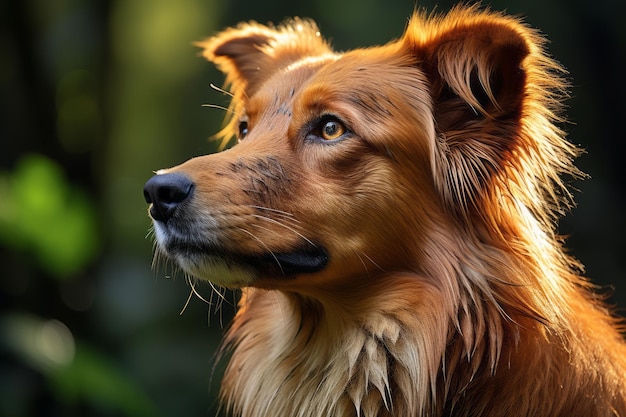 側を見ている茶色い犬のクローズアップ