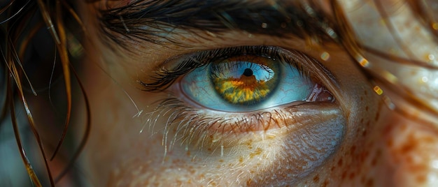 A close up of the brown eye of a young man