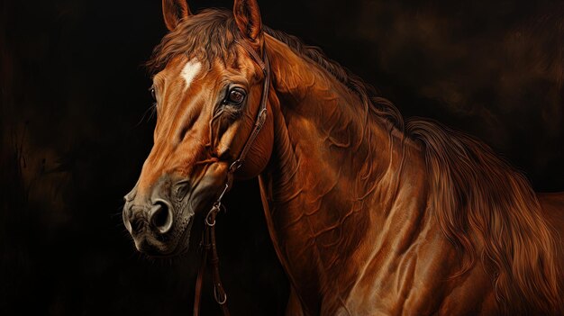 Photo a close up of a brown horse with a bridle on its face