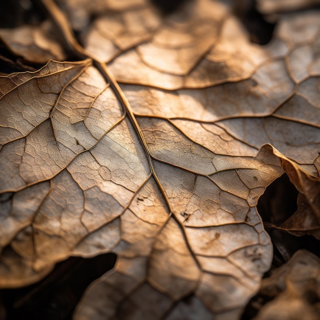 땅 위 에 있는 갈색 잎 의 근접 사진