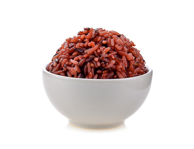 Close-up of brown rice in a white bowl