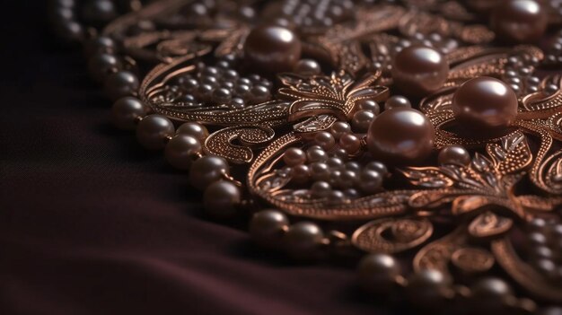 Photo a close up of a brown table with a gold and black beaded design.