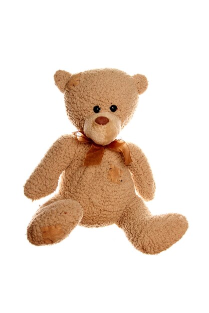 Close up of a brown teddy bear Isolated on white background