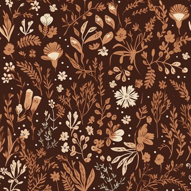 Photo a close up of a brown and white floral pattern on a brown background generative ai