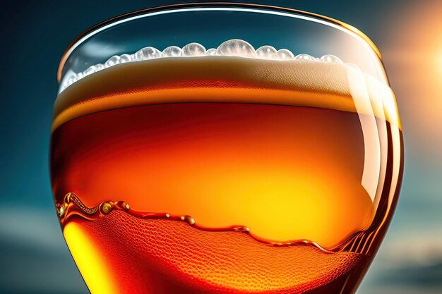 Close up bubble of beer in glass