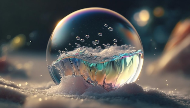 Close up of bubble in the snow generative ai
