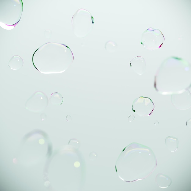 Close up Bubble water Floating creative idea isolate for copy space. 3D Render. Selective focus.