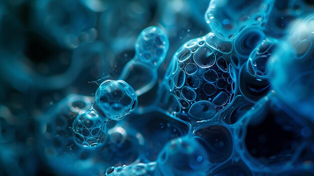 A close up of bubbles in blue water