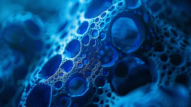 A close up of bubbles in blue water