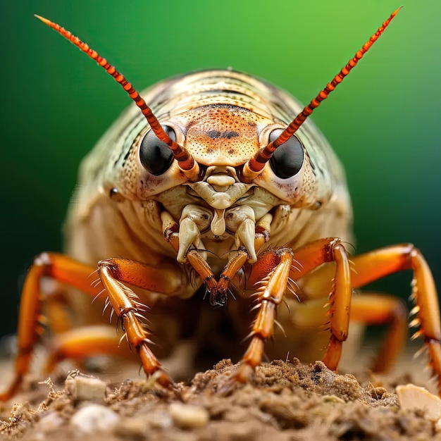 a close up of a bug on the ground