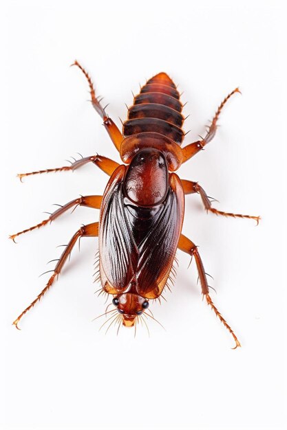 a close up of a bug on a white surface