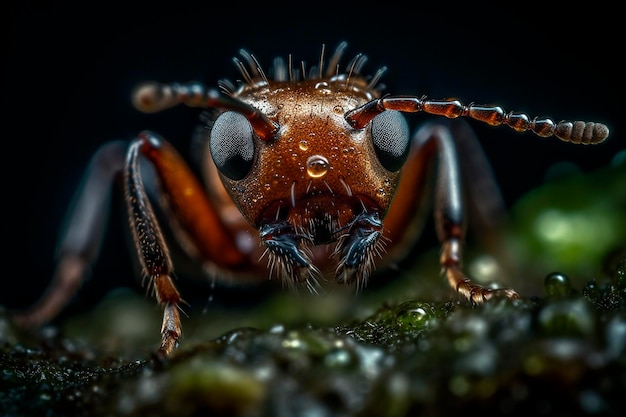 A close up of a bug with a black background