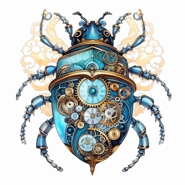 A close up of a bug with gears and gears on it generative ai