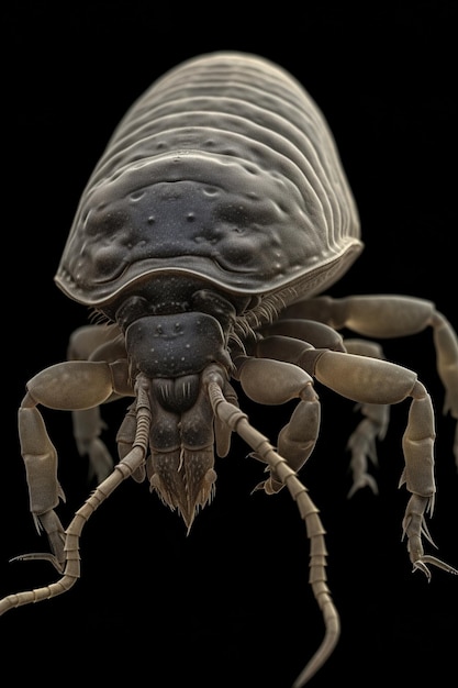 A close up of a bug with a large, round face.