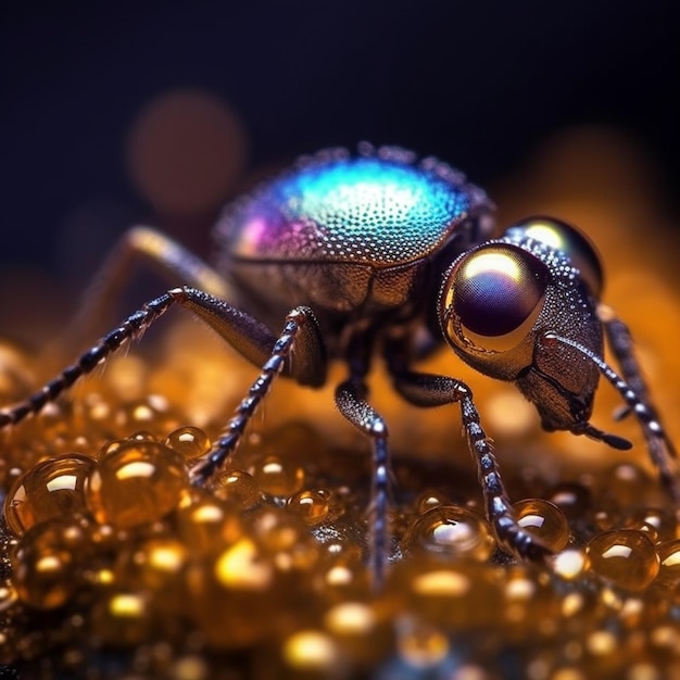 A close up of a bug with a lot of gold on it generative ai