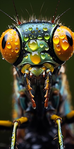 Foto un primo piano di un insetto con gocce d'acqua sugli occhi