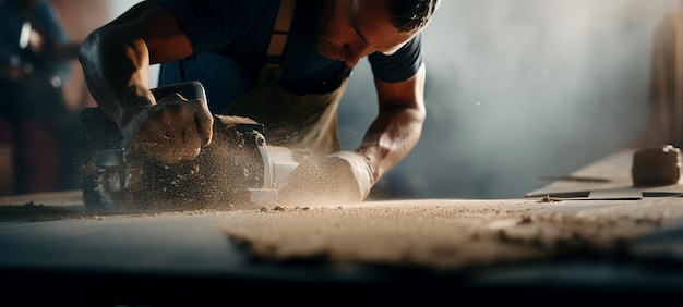 Close Up of Builder Working with Grinding Tool