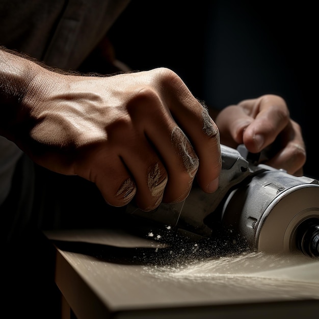 Close Up of Builder Working with Grinding Tool