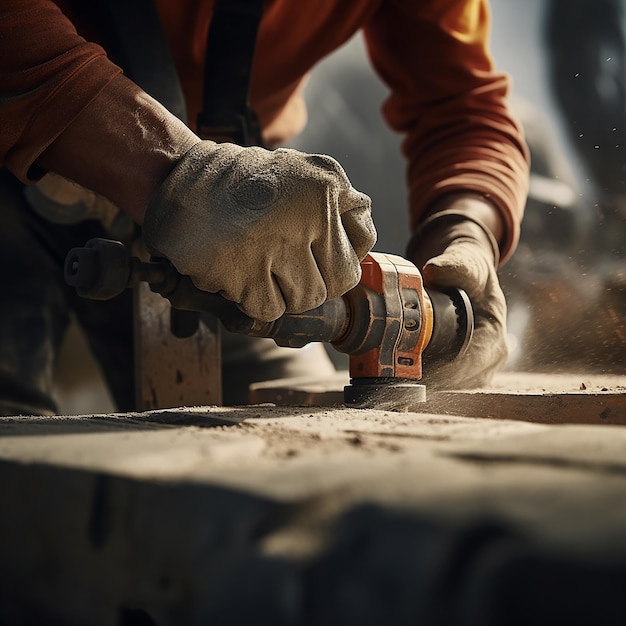 Close Up of Builder Working with Grinding Tool