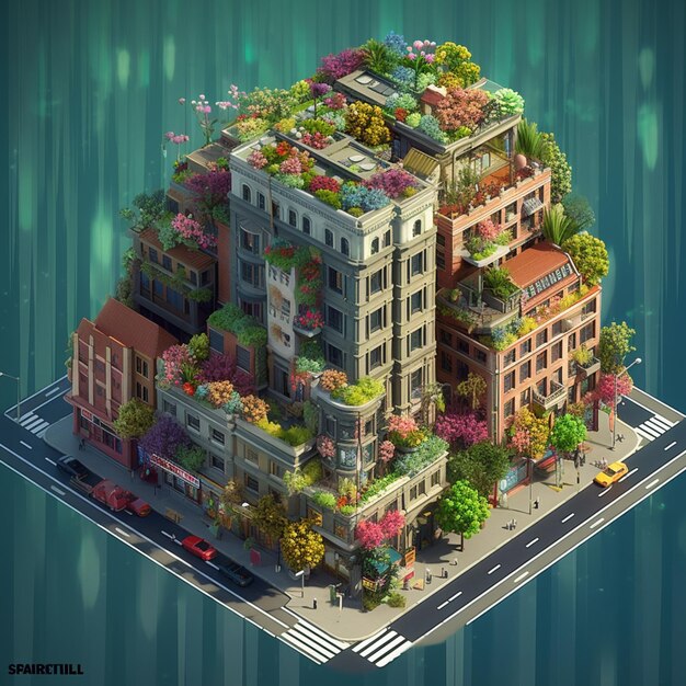 A close up of a building with a lot of plants on top of it generative ai