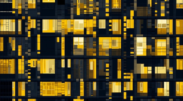 Photo a close up of a building with many windows lit up at night generative ai