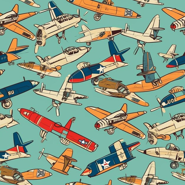 A close up of a bunch of airplanes on a blue background generative ai