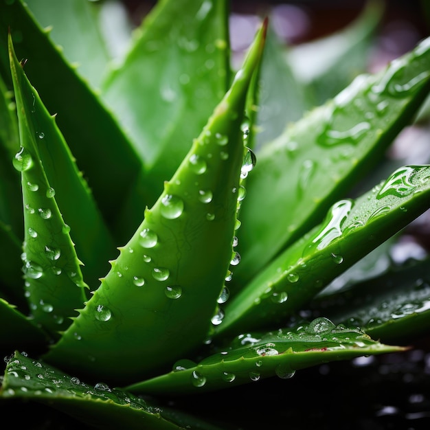 Close up of a bunch of aloe vera plants macro ai generated