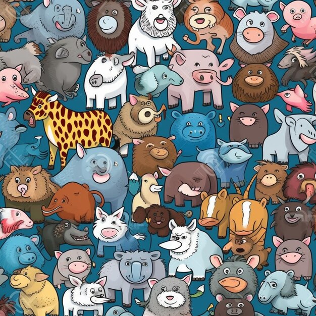 Photo a close up of a bunch of animals on a blue background generative ai