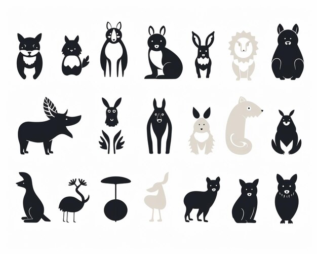 Photo a close up of a bunch of animals on a white background generative ai