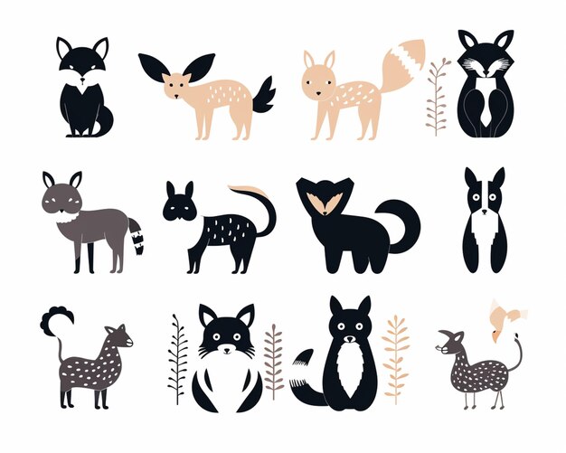 Photo a close up of a bunch of animals on a white background generative ai