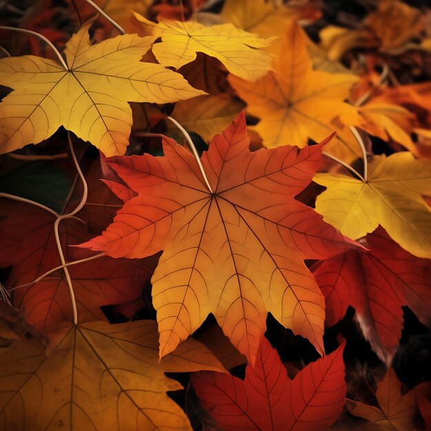 Photo a close up of a bunch of autumn leaves