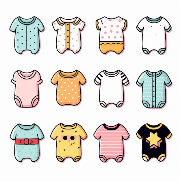 a close up of a bunch of baby clothes on a white background generative ai