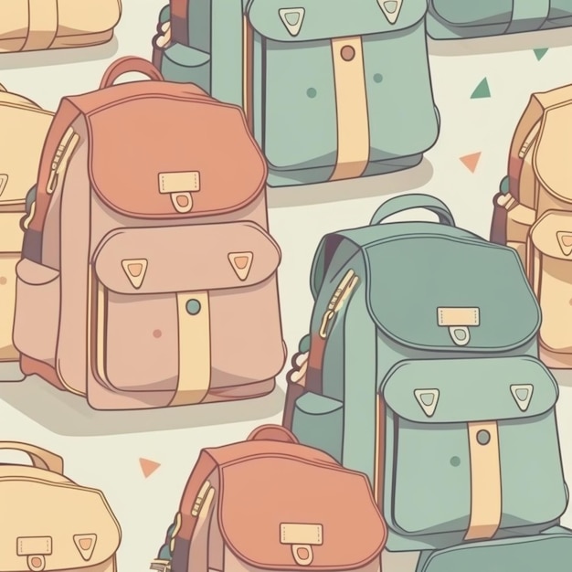 A close up of a bunch of backpacks on a table generative ai